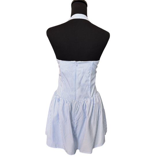 New MORE TO COME REVOLVE Women's Baby Blue Stripe Halterneck Mini Dress Size L - Picture 6 of 8